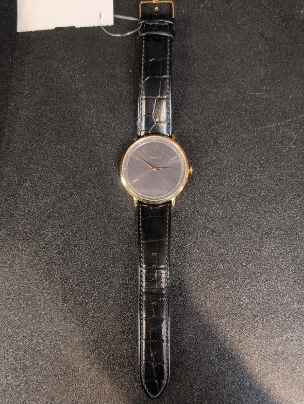 Boss Gold Case Wristwatch with Black Leather Strap